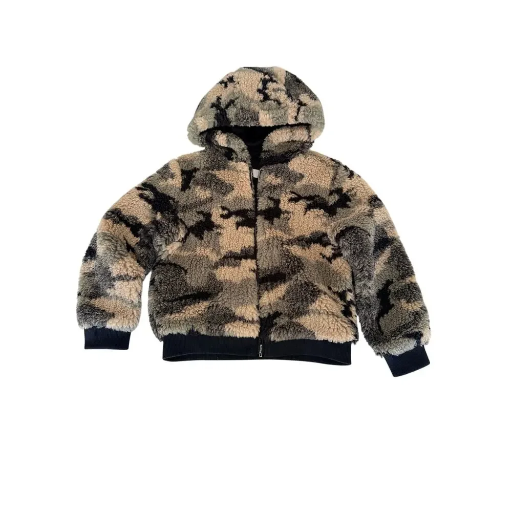 Bella Dahl Girls Camo Teddy Puffer Jacket Size 8 - Cozy & Stylish!